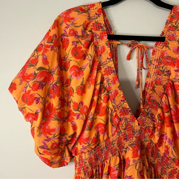 Louna Coral Flora Puff Sleeve V-Neck Mini Dress - Picture 7 of 9